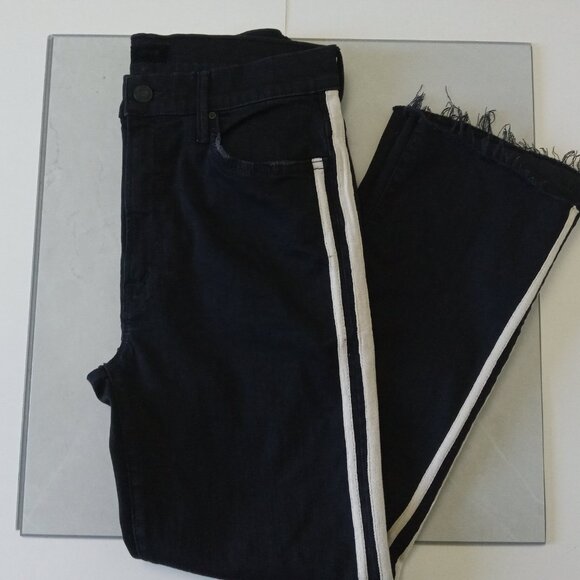 MOTHER Black Cropped Jeans with White Stripes - Picture 3 of 15